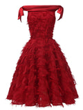 1950s Off-shoulder Tassel Feather Solid Dress