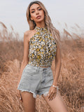 Floral Cut-Out Halter Top