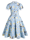 Blue 1950s Floral Lace Swing Dress