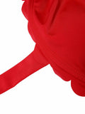 [US Warehouse] Red 1950s Button Ruffles Halter Swimsuit