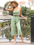 Green Tube Top Buttons Belt Jumpsuit