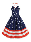Navy 1950s Halter Stars Stripes Dress