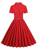 1950s Solid Button Swing Dress