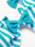 Blue 1960s Stripe Strap Bow One-Piece Swimsuit
