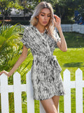 Black Knot Side Wrap A-line Dress