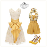 Yellow 1950s Mesh Patchwork Swing Dress