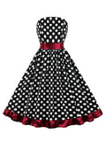 Black 1950s Dot Ruffles Swing Dress