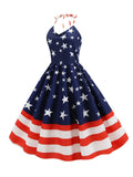 Navy 1950s Halter Stars Stripes Dress