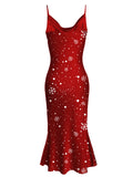 [Pre-Sale] Red 1930s Christmas Strap Snowflake Mermaid Dress