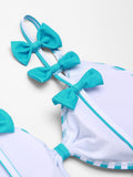 Blue 1960s Stripe Strap Bow One-Piece Swimsuit