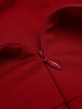 Wine Red 1930s V-neck Solid Wrap Jumpsuit
