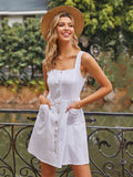 White Spaghetti Strap Button Dress