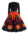 Black 1950s Halloween Long Sleeve Dress