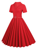 1950s Solid Button Swing Dress