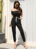 Black Off-shoulder Belt Jumpsuit