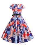 1950s Retro Patchwork Bowknot Swing Dress