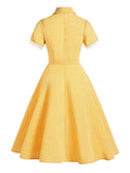 Yellow 1950s Plaid Belt Swing Dress