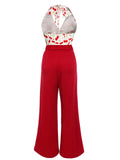 Red 1930s Cherry Belted Halter Jumpsuit
