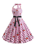 1950s Halter Strawberry Polka Dot Dress