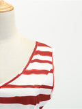 Navy 1950s Stripes Patchwork Swing Dress