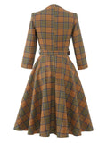 Coffee 1950s Plaid Belt Swing Dress