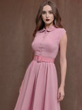Pink 1950s Doll Collar Solid Dress