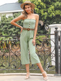 Green Tube Top Buttons Belt Jumpsuit