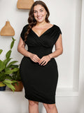 [Plus Size] 1960s V-Neck Solid High Waist Bodycon Dress