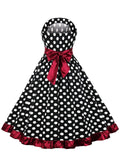 Black 1950s Dot Ruffles Swing Dress