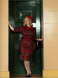 Red 1960s Plaids Bodycon Dress