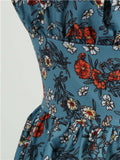 1950s Blue Floral Puff Sleeve Dress