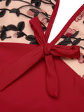 [US Warehouse] Wine Red 1950s Floral Backless Swimsuit