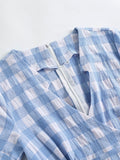 Blue 1950s Plaid Belt Swing Dress