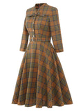 Coffee 1950s Plaid Belt Swing Dress