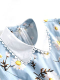 Blue 1950s Floral Lace Swing Dress