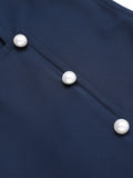 Navy Blue 1960s Decorative Button Pencil Dress