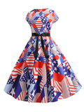 1950s Retro Patchwork Bowknot Swing Dress