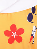 1950s Lapel Music Note Floral Dress
