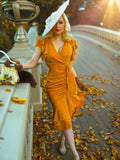 1930s Ruffle Lace-up Fishtail Dress