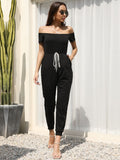 Black Off-shoulder Belt Jumpsuit