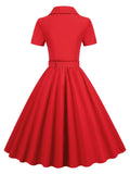 1950s Solid Button Swing Dress
