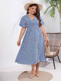 [Plus Size] 1950s V-Neck Cap Sleeve Floral Dress