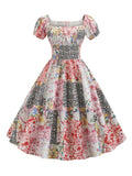 1950s Floral Patchwork Puff Sleeve Dress