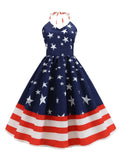 Navy 1950s Halter Stars Stripes Dress