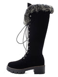 Retro Furry Chunky Heel Snow Boots