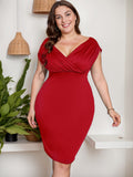 [Plus Size] 1960s V-Neck Solid High Waist Bodycon Dress
