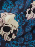 Blue 1950s Square Neck Skull Rose Dress