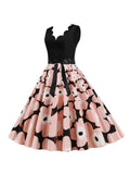 Black Curving Tree Floral Bow Dress