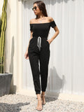 Black Off-shoulder Belt Jumpsuit