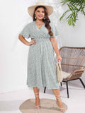 [Plus Size] 1950s V-Neck Cap Sleeve Floral Dress